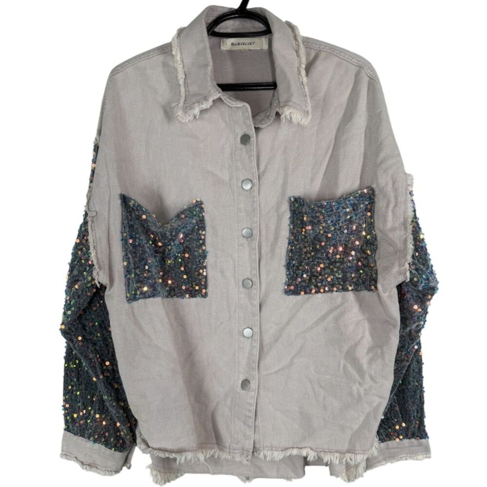 Bluevelvet Top Sz L Sequin Mixed Media Boho Oversized Rodeo Western Fringe